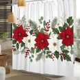 thumbnail image 4 of Nanqianyi Winter Christmas Waterproof Polyester Shower Curtain,Red Poinsettia Bath Decor with Hooks 72W x 86L Inch, 4 of 6
