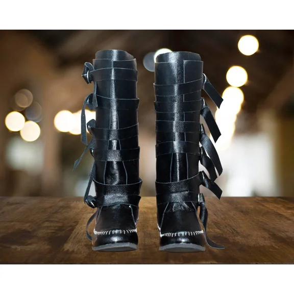 Leather Long Boots Leather Medieval Larp Shoes SCA LARP black