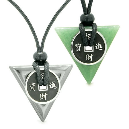 Amulets Lucky Coin Triangle Magic Powers Hematite Green Quartz Love Couples or Best Friends