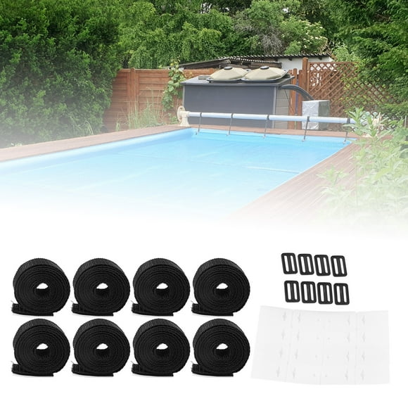 8 Sets Pool Solar Cover Reel Attachment Kit, Solar Cover Reel Straps Solar Blanket Straps Kit With Cord Plates And Buckles For Universal In Ground Swimming Pool