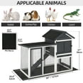 thumbnail image 4 of Dextrus Wooden Rabbit Hutch Bunny Cage Guinea Pig House with Waterproof Roof, PVC Mat, Pull-Out Tray - Black, 4 of 8