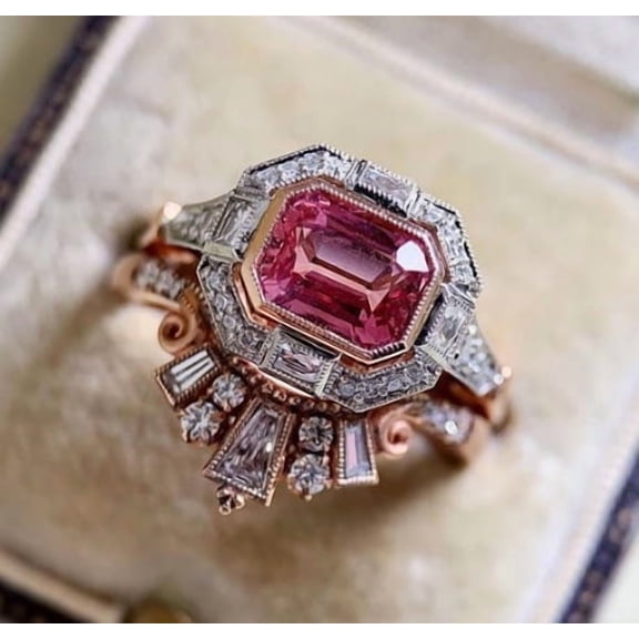 Vintage Female Oval Crystal Stone Ring Set Charm Gold Color Ring Luxury Geometry Rings For Women