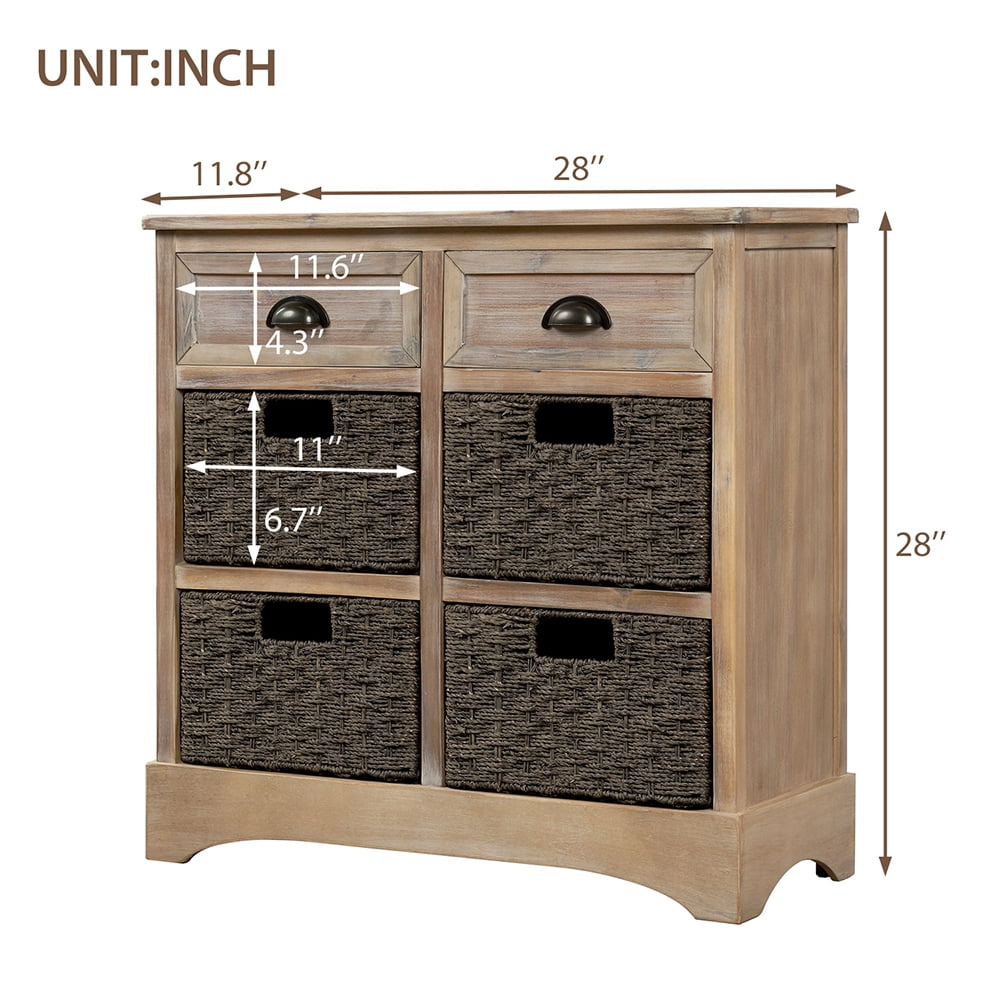 Kepooman Rustic Wooden Storage Cabinet with 2 Drawers & 4 Fabric Basket for Dining Room Entryway, 28"L x 11.8"W x 28"H, White Washed Kepooman Rustic Wooden Storage Cabinet with 2 Drawers & 4 Fabric Basket for Dining Room Entryway, 28"L x 11.8"W x 28"H, White Washed