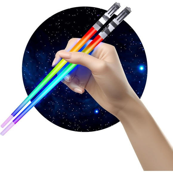 Lightsaber Chopsticks Light UP Star Chopstick Wars Glowing Light Saber Chop Sticks Reusable Sushi Lightup Sabers - 8 Color Modes 1 Pair Frost Tip