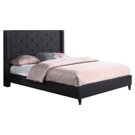 Best Master Valentina Fabric Upholstered Wingback E.King Platform Bed in Black