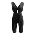 thumbnail image 5 of Plus Size V Neck Jumpsuit with Waist Tie - Polyester Fabric, Flattering Fit, Spring/Summer, Hand Wash, Casual to Semi-Formal Occasions, 5 of 6