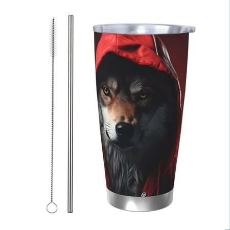 

Goofa Mysterious Hooded Wolf for 20 oz Skinny Tumbler Stainless Steel Coffee Mug Slim Vacuum Insulated Travel Cup Car Cup-Straw Two-piece Set