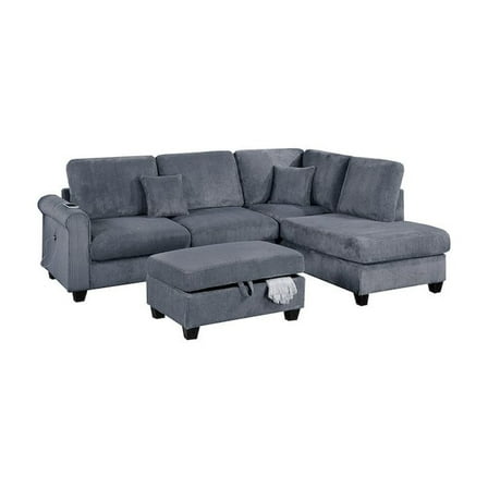 Poundex Upholstered Corduroy 3-Piece Sectional Set in Dark Gray