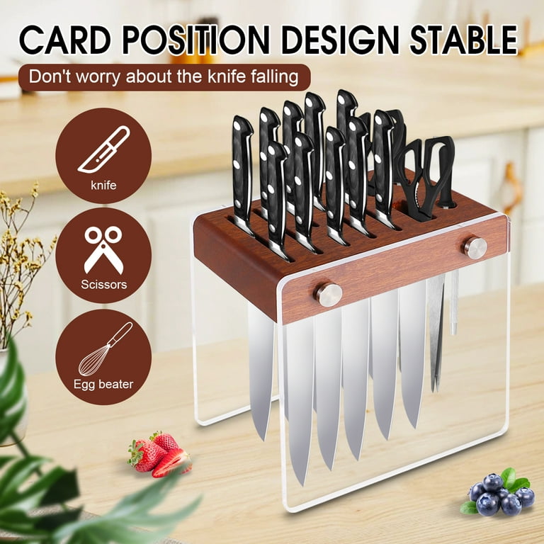 YEOPGYEON Kitchen Knife Holder Block without Knives with Acrylic Stand Wood  Universal Knife Block Wood Kitchen Knife Holder Storage for  Counter(11-Slot) 