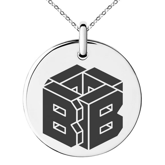 Stainless Steel Letter B Initial 3D Cube Box Monogram Engraved Small Medallion Circle Charm Pendant Necklace