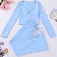 thumbnail image 3 of MEZZALL Women 2 Piece V-Neck Long Sleeve Tops With Pants Solid Color Relaxed Fit Home Pajama For Lounging And Sleep Stylish Pjs, 3 of 5