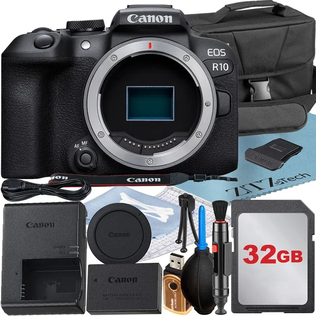 Canon EOS R10 Mirrorless Camera (Body) with 4K Video + 32GB Memory Card + Case + ZeeTech Accessory Bundle