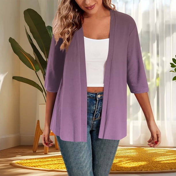 Cárdigan informal de moda para mujer, estampado, con mangas 3/4, holgado e informal, de poliéster