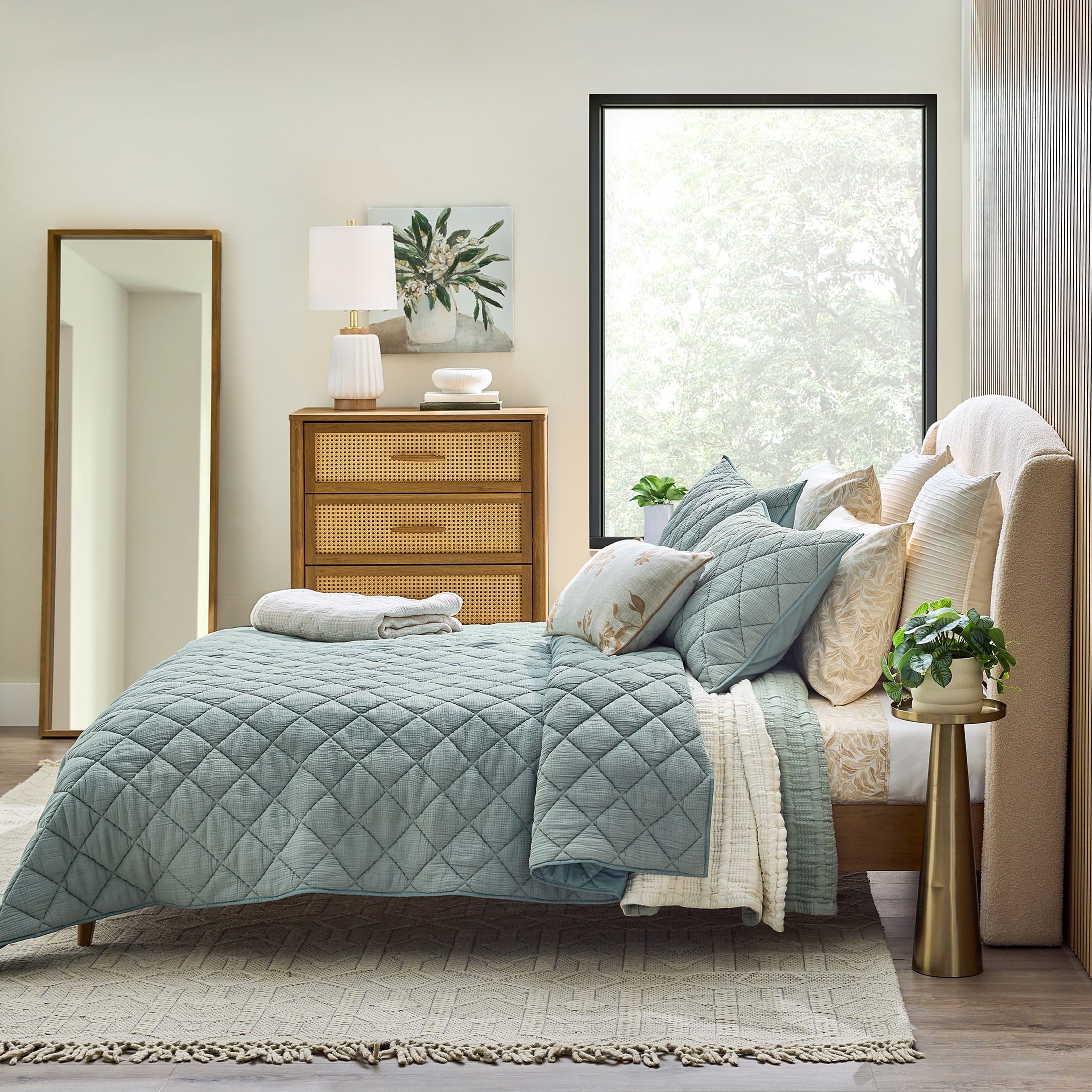 Better Homes & Gardens Diamond Gauze Quilt, Sage, King, All Ages