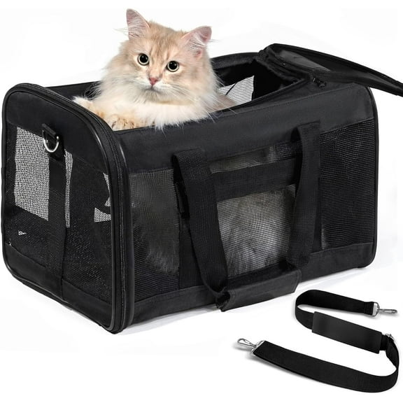 Cat Carrier Airline Approved, Soft-Sided Dog Carrier with Inner Safety Leash, Pet Transport Carrier for Small-Medium Cats Puppies up to 15 Lbs