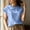 Light Blue, variant on Women's Solid Color Short Sleeve Top Women's Solid Color Ruffled Collar Sleeve Short Sleeve Blouse Casual Feminine Top Navy M