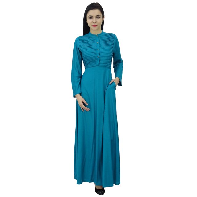 Bimba Robe Jilbab à Manches Longues pour Femmes avec Col Mandarin et Poches