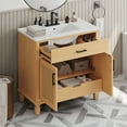 thumbnail image 3 of 36" Rattan Bathroom Vanity with Ceramic Sink, Modern Bathroom Sink Cabinet with Soft Close Doors and Drawers, Free-standing Bathroom Vanity with Solid Wood Legs and Large Space Storage, Natural, 3 of 9