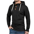 thumbnail image 2 of WREESH Men's Solid Color Lightweight Hoodie Mock Neck Button Drawstring Sweatshirt Casual Athletic Hood Pullover Black, 2 of 7