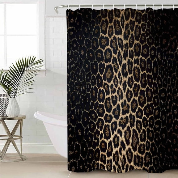 Leopard Print Shower Curtain Set, Waterproof Shower Curtains for Bathroom, Chic Abstract Black Brown Animals Texture Washable Fabric Cloth Bath Curtain for Bathtub Decoration with Hooks 60x72 Inches