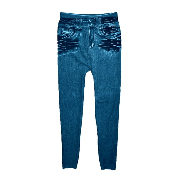 Ierhent Woman Jeans High Waisted Women's Stretch Pull-On Jeans Skinny Ripped Distressed Denim Jeggings Regular-Plus Size Blue,M