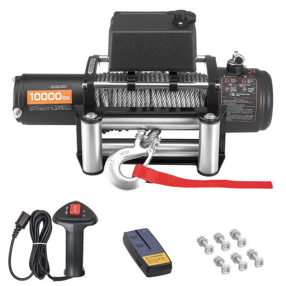 KFFKFF Electric Winch, 10000 lbs Capacity, 12V DC Winch with 21/64 in x 65 ft Steel Cable, Wireless & Wired Remote Control, IP55 Waterproof for Towing SUVs, Jeeps, Trailers, Boats, Off-Road Vehicles