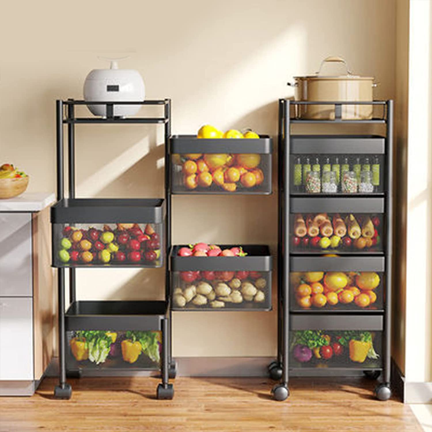 Miumaeov 4 Grid Vegetable and Fruit Storage Shelf Multi-Layer Organizer  Cabinet Storage Shelf Corner Organizer Floor Basket Stand for Kitchen  Balcony