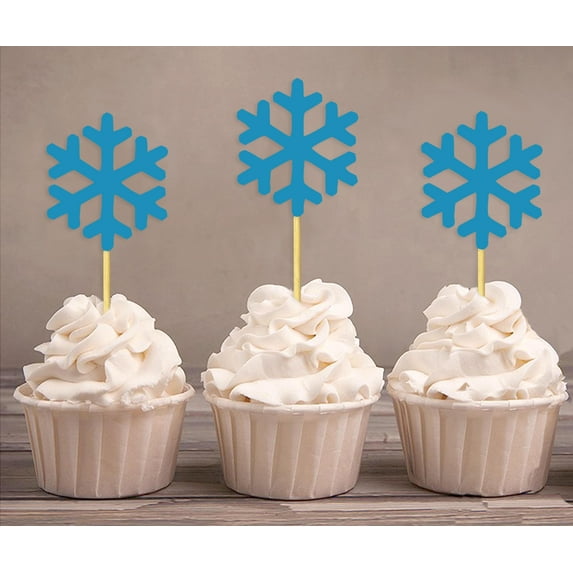 Darling Souvenir, Christmas Celebration Snowflake Cupcake Toppers, Winter Wedding Dessert Decorations - Pack Of 20