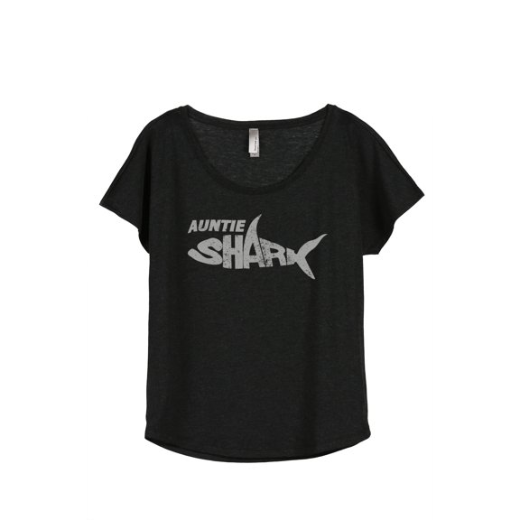 Auntie Shark Women's Fashion Slouchy Dolman T-Shirt Tee Heather Black Medium