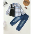 thumbnail image 2 of 12 Months Baby Boys Clothes 18 Months Boys 2PCS Denim Outfits Set Letter Print Toddler Boys Long Sleeve Plaid Top Denim Pants Set Blue, 2 of 8