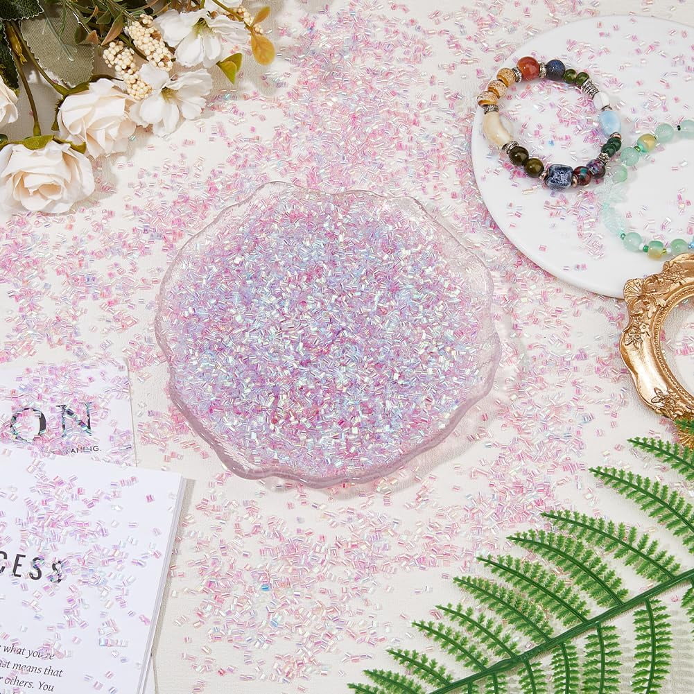 60G 4 Colors Crispy Bingsu Beads Iridescent Soft Straw Tube Beads 3D Glitter Plastic Beads Assortment Crunchy Slime Microbeads Supplies Light Colors Beads 1 Color/Bag