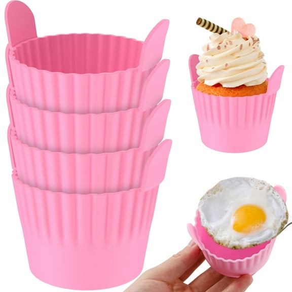 4Pcs Air Fryer Egg Poacher Cups 3.14x 3.14inch Non-Stick Egg Poaching Cups Heat-Resistant Silicone Ramekins Reusable Silicone Muffin Baking Cases for Air Fryer Steamer Microwave (Pink)