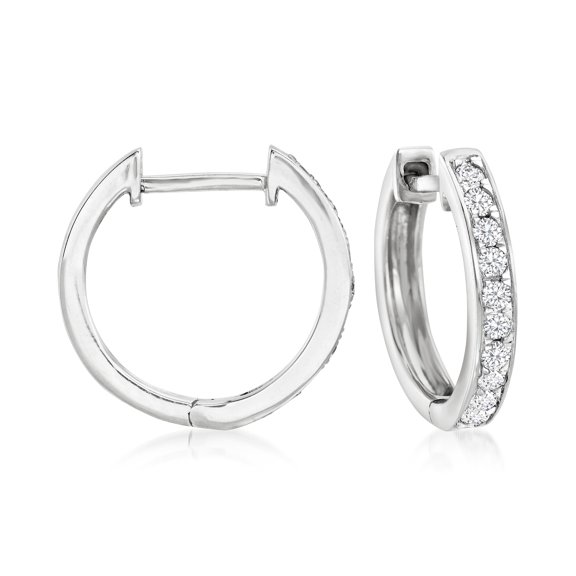 Ross-Simons 0.25 ct. t.w. Diamond Huggie Hoop Earrings in 14kt White Gold, Women's, Adult