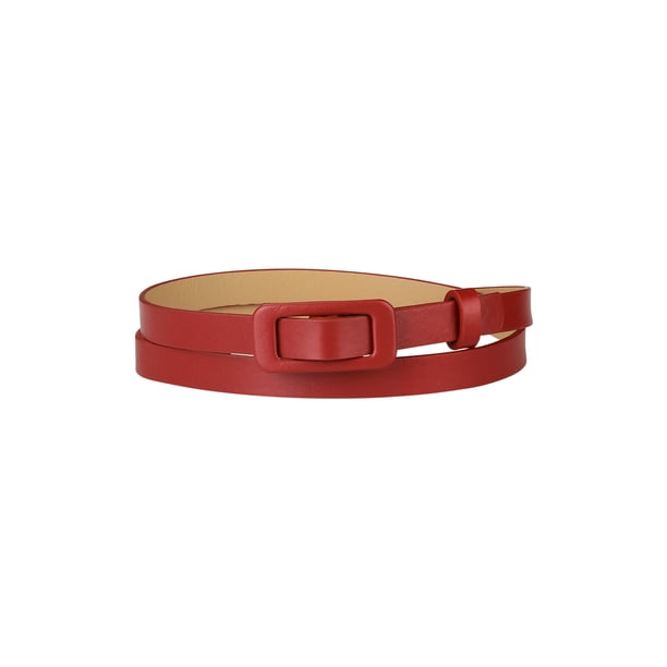 Cinturón delgado y ajustado para mujer INSPIRE CHIC, con hebilla rectangular, de cuero PU, cinturones simples y sólidos para jeans y vestidos, 99 cm/39" rojo