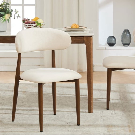 Resenkos Dining Chairs Set of 2, Modern Metal Frame Kitchen Chairs with Soft Fabric Upholstery, Ergonomic Seating for Dining Room and Small Space, Beige