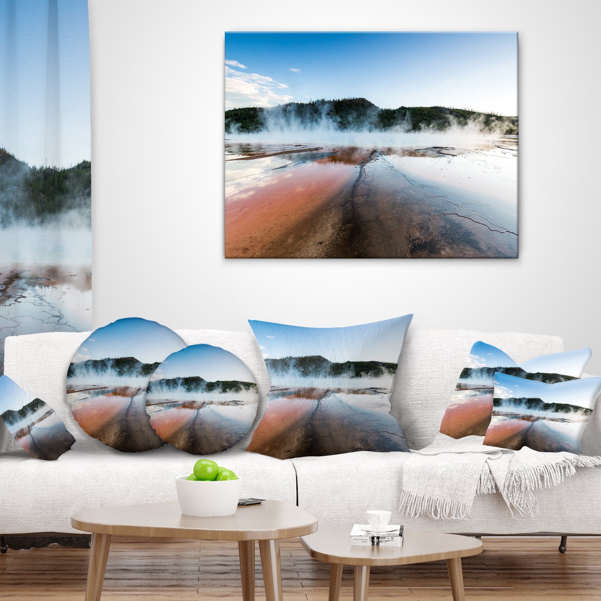 Designart Grand Prismatic Spring at Sunset - Seashore Throw Pillow - 12x20