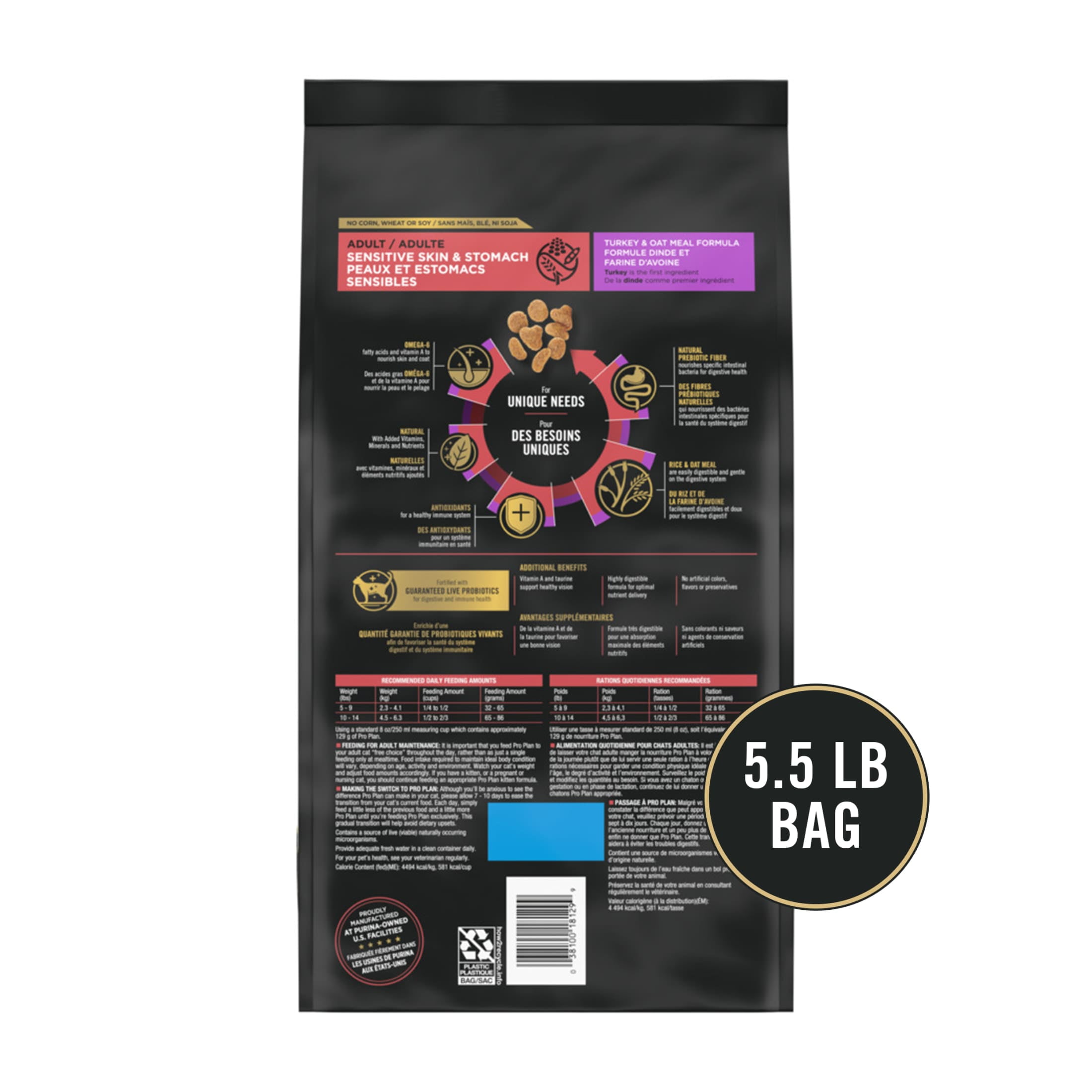 Purina Pro Plan Cat Food Sensitive Skin and Stomach Turkey and Oatmeal Dry Formula, 5.5 lb Bag
