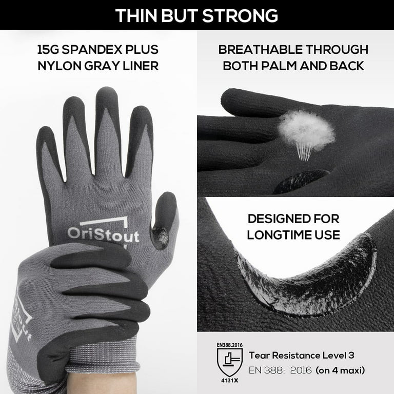 Oristout Safety Workwear Gloves,Nitrile Coated,Better Breathable Than PU-12  Pairs, Large 