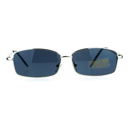 Electric Silver Sunglasses - SA106 Mens Classic Minimal Narrow Rectangular Metal Rim Sunglasses Silver