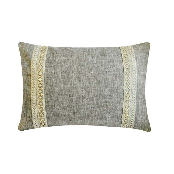 The HomeCentric Decorative Lumbar Pillow Cover Grey, 12"x16" (30x40 cm) Jute Pearl Lace, Handmade Oblong Pillow Cover For Sofa, Couch, Bed, Patio And outdoor, Solid Contemporary - Pearl Gleam