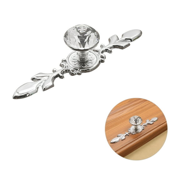 Worgeous 2pcs Crystal Handle Transparent Glass Cabinet Knobs Simple Door Pull Handle Drawer Cupboard Wardrobe Handle Silver Size 170mm