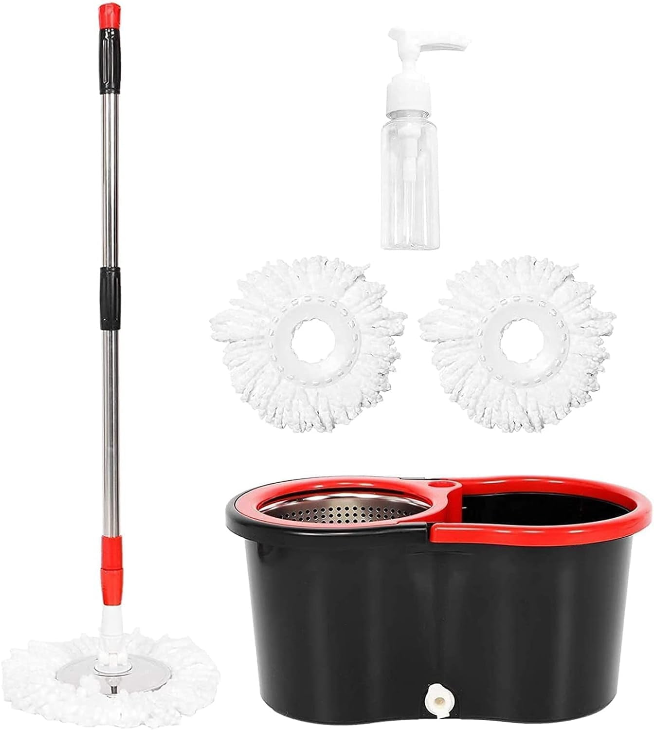Spin Mop and Bucket with Wringer Set, 360 Spinning Mop Bucket System with 3 Microfiber Mop Replacement Heads and 61" Stainless Steel Adjustable Handle for Floor Cleaning (20QT)