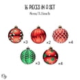 thumbnail image 5 of Festive Christmas Ornament Bundle, 16 Red and Green Glittered Baubles, 5 of 7
