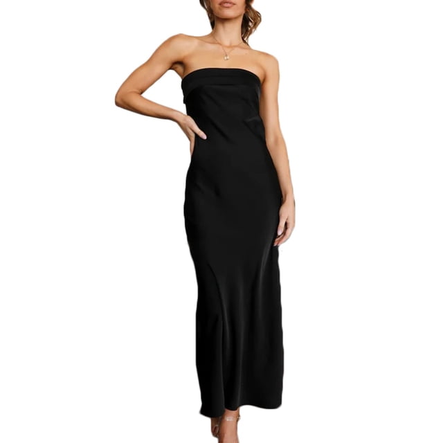 Vestido largo Realtix de seda satinada sin espalda para mujer