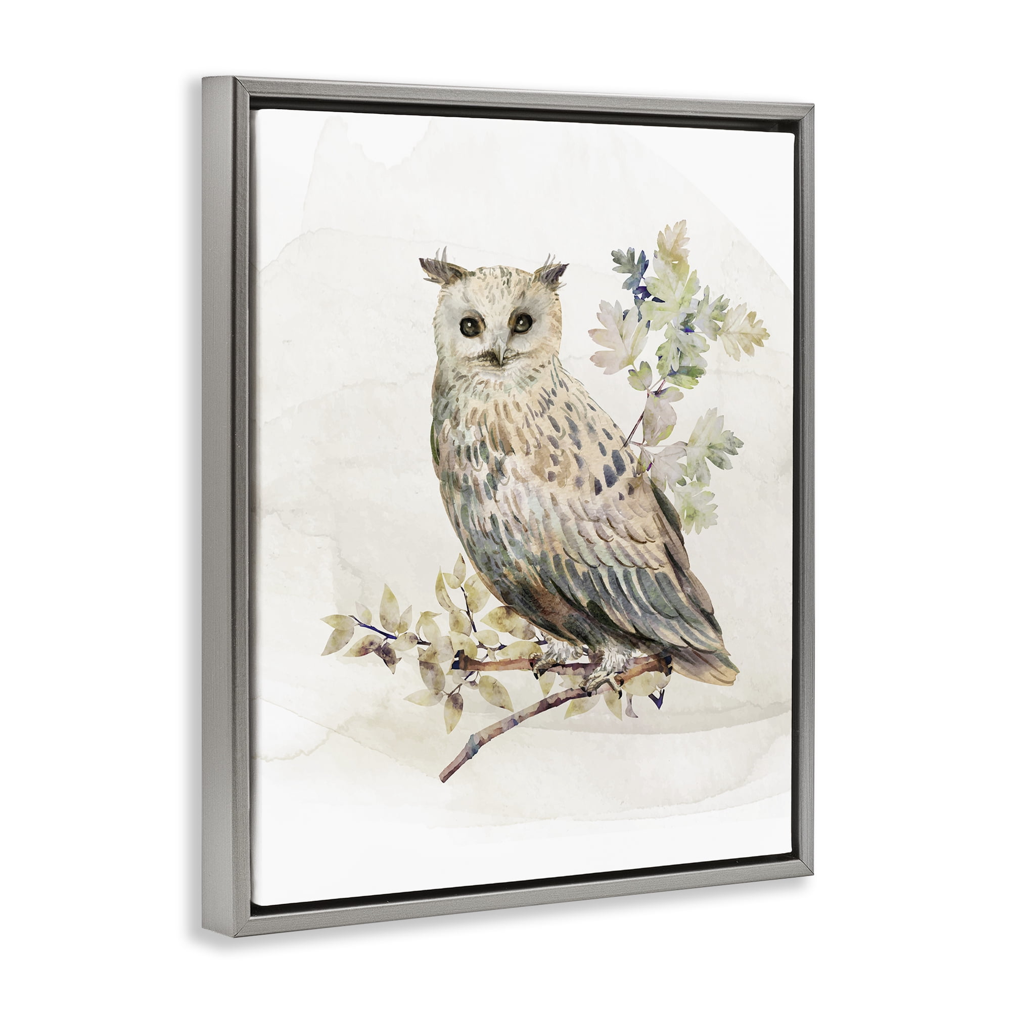 Stupell Industries Forest Owl with Foliage Gray Framed Floater Canvas Wall Art, design by CAD Designs