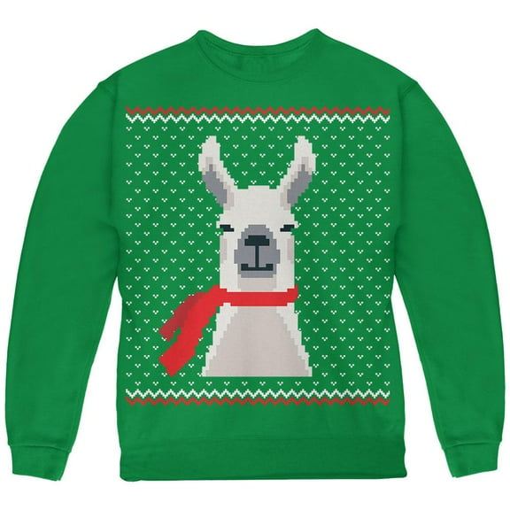 Ugly Christmas Sweater Big Llama Green Youth Sweatshirt Green YMD