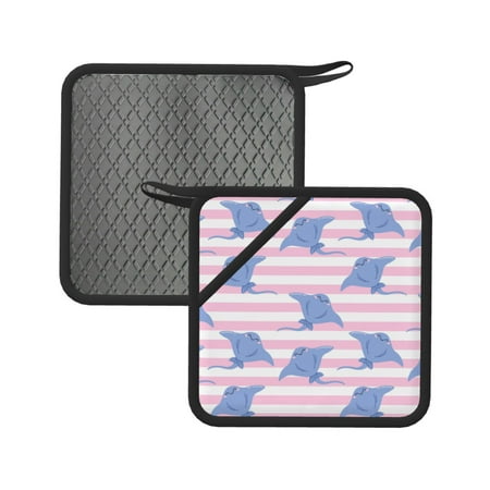 

2PCS Pot Holders for Kitchen - Heat Resistant Silicone Pot Holders with Hanging Loop stingray pink stripes cute Non Slip Oven Hot Pads Potholders for Decor Baking Cooking Kitchen