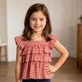 thumbnail image 6 of LEKWK Girls Gingham Top Toddler Tiered Ruffle Cap Sleeve Cute Tank Tops Square Neck Tie Back Babydoll Shirts Kids Summer Back to School Outfits Size 3-10Y, 6 of 7