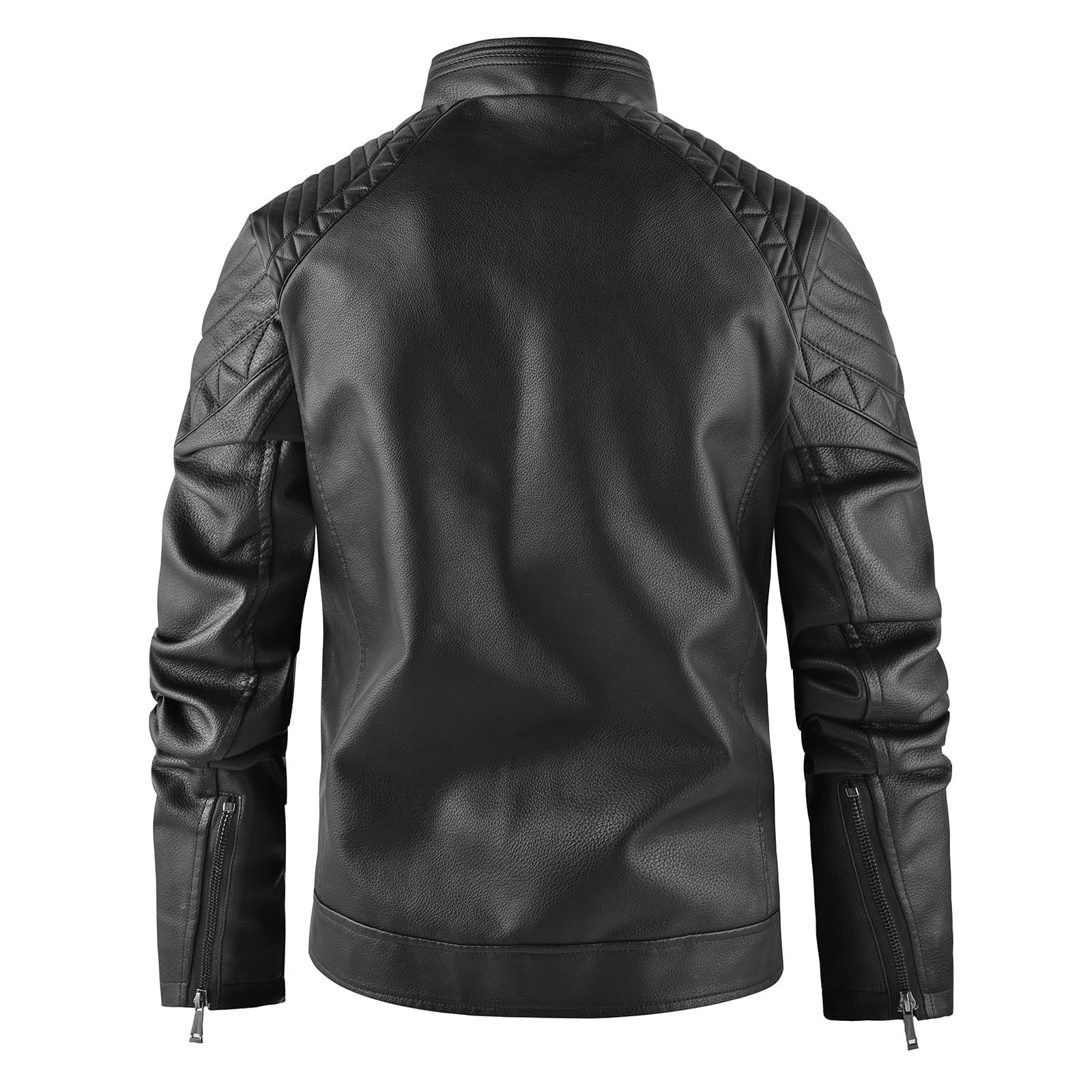LEDUNTINO Men's Leather Jacket, Stand Collar PU Faux Leather, Zip-Up Motorcycle Bomber Jacket, Slim Fit Biker Coat