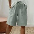 thumbnail image 4 of Abomasnow Bermuda Shorts for Women 2025 Summer Cotton Linen Gauze Wide Leg Drawstring Casual Knee Length Bermuda Shorts, 4 of 9